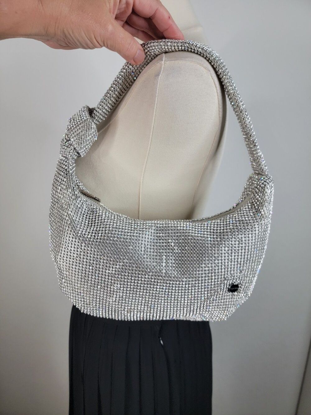 Olga Berg - Jessica Soft Crystal Mesh Croissant Bag Silver - Picture 3 of 17